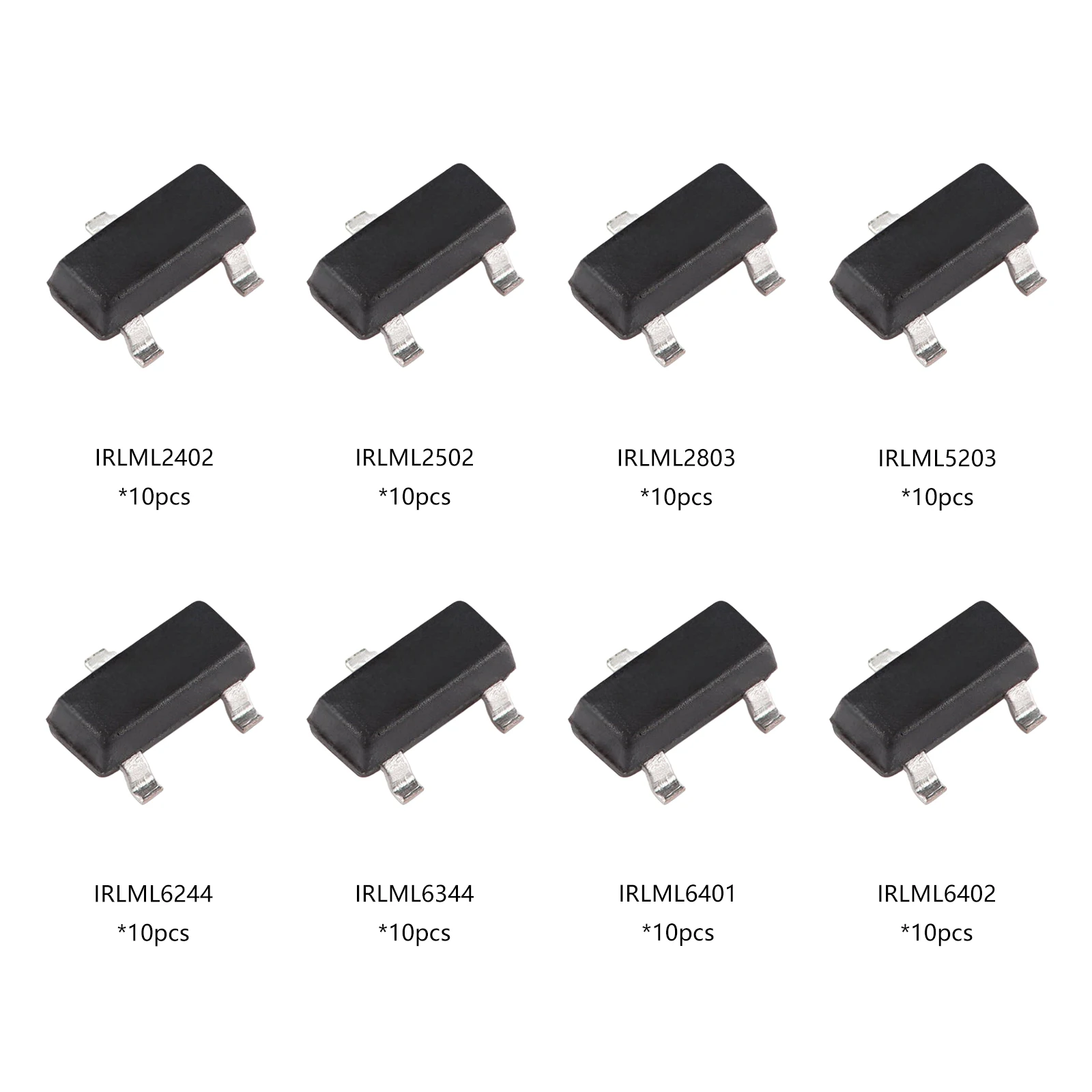 8 Values IRLML SMD MOSFET Kit 2402/2502/2803/5203/6244/6344/6401/6402 SOT-23 N P Channel Field Effect Transistor Total 80 Pcs