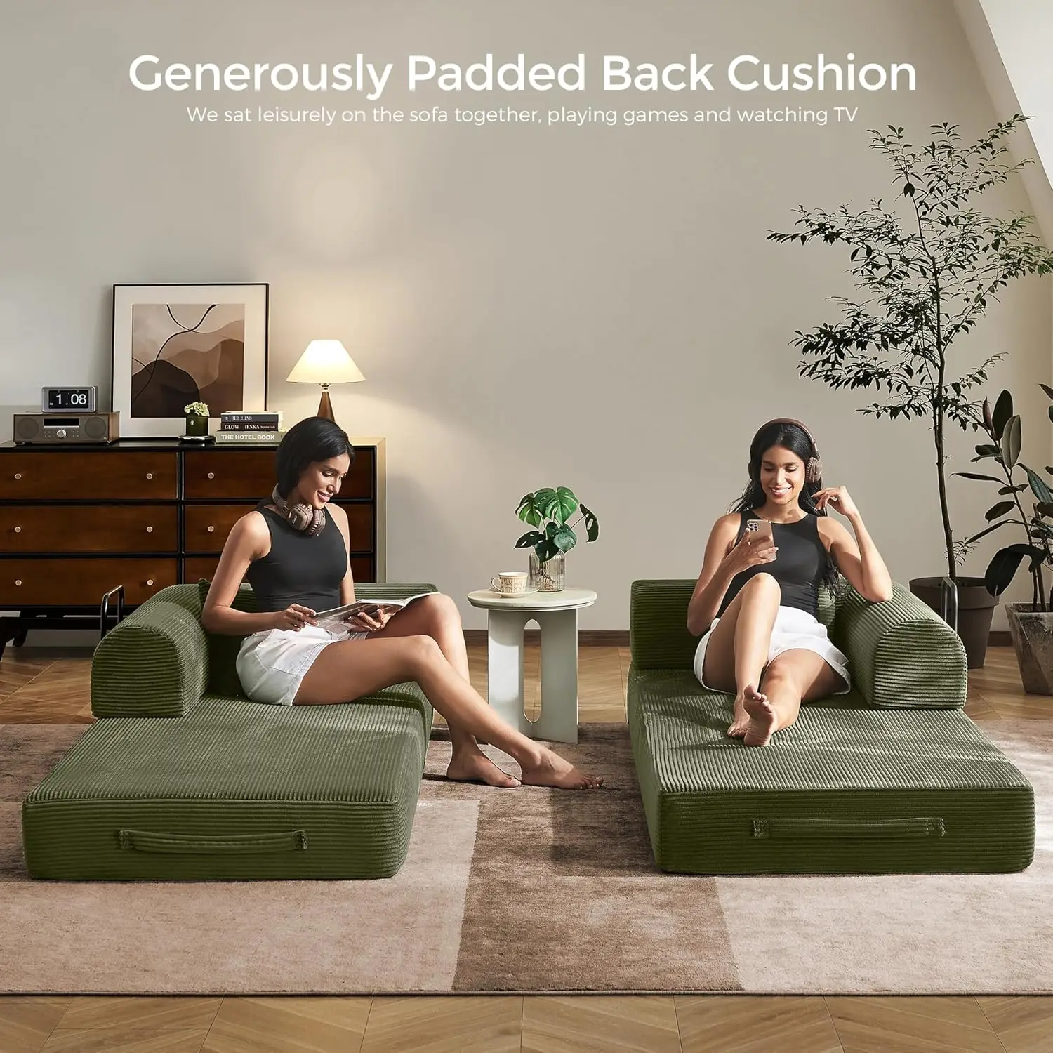 79" Convertible Sofa Bed with Fixed-Shape Frame & Removable Armrests, Modular Corduroy Sleeper Sofa, Folding Mattress Couch for