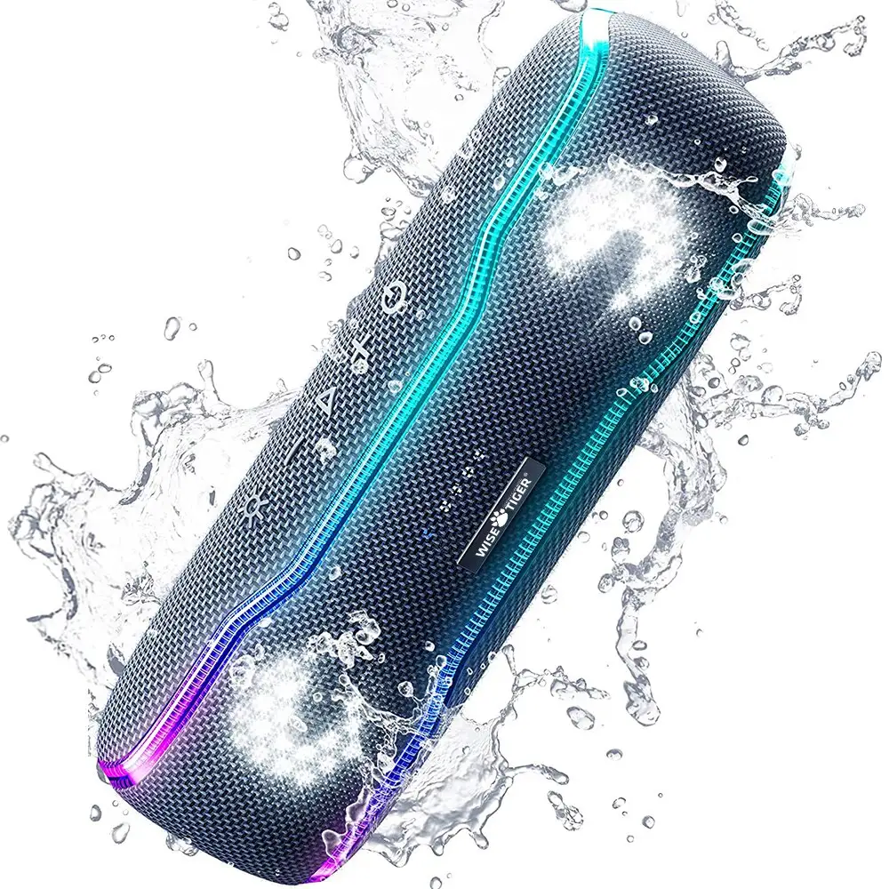 Wisetiger alto-falante portátil ao ar livre ipx7 à prova dwaterproof água caixa de som bt5.3 alto-falante estéreo com 25w luz colorida alto-falante surround