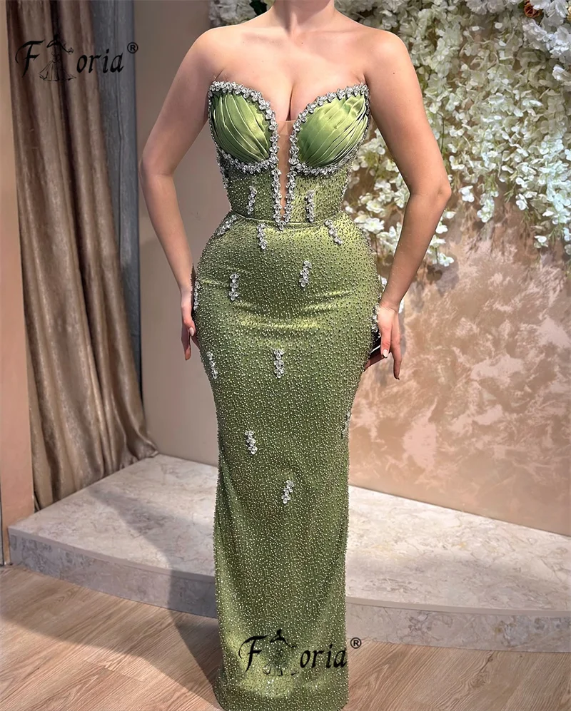 Luxury Green Mermaid Prom Dress Crystal Sequined Formal Celebrity Dresses Party Customized 2025 robes longues soirées élégante