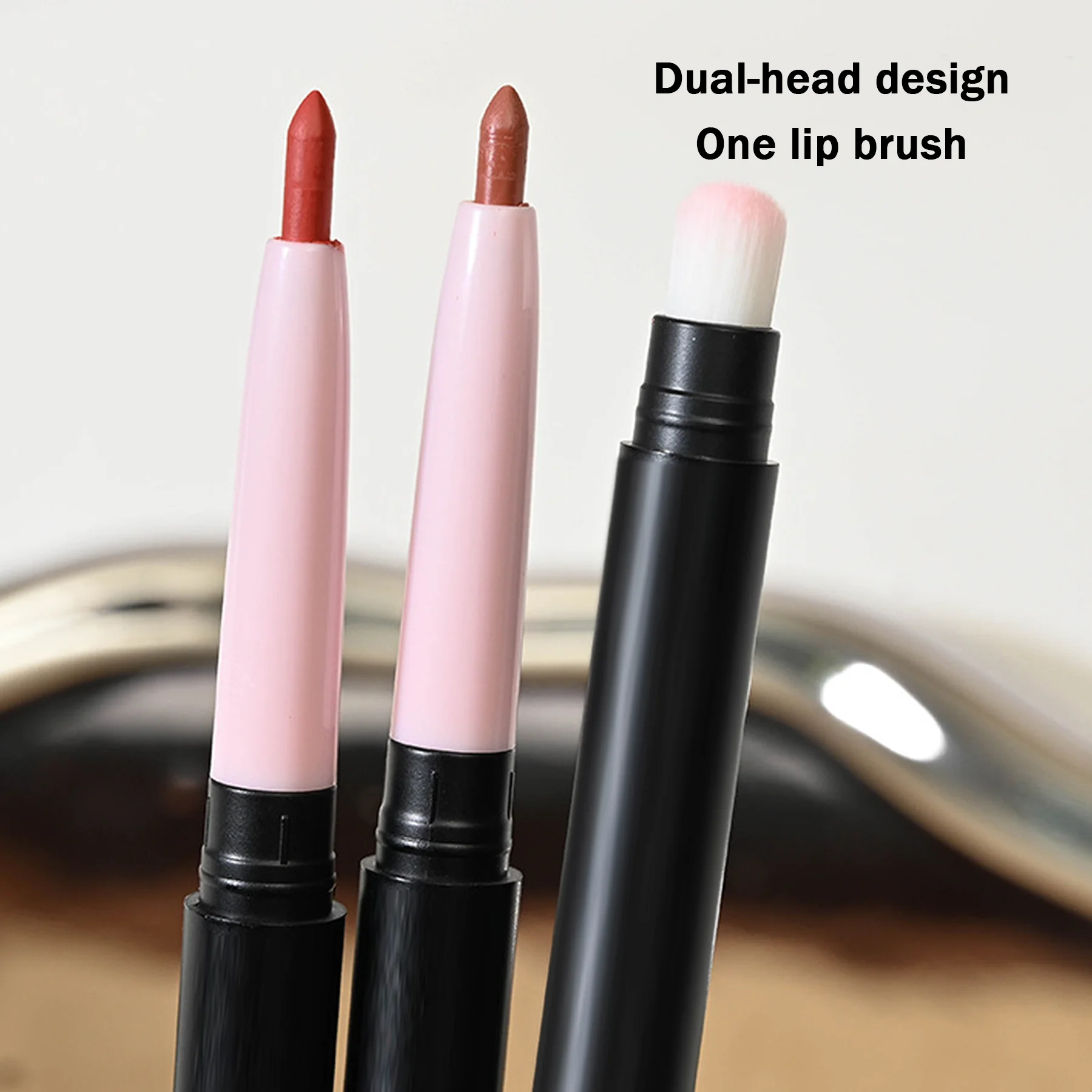 Double lip liner Waterproof long-lasting non-stick glass Lip brush Lip pencil Smudge brush accurately delineate lips