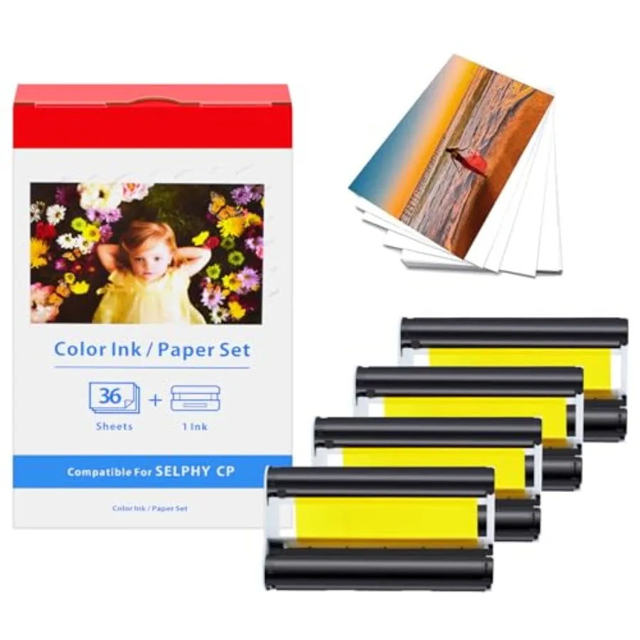 

4 чернильных картриджа и 36 листов бумаги, совместимые с Canon Selphy CP1500 CP1300, чернила и бумага для Selphy CP1200 CP910 Compact Ph