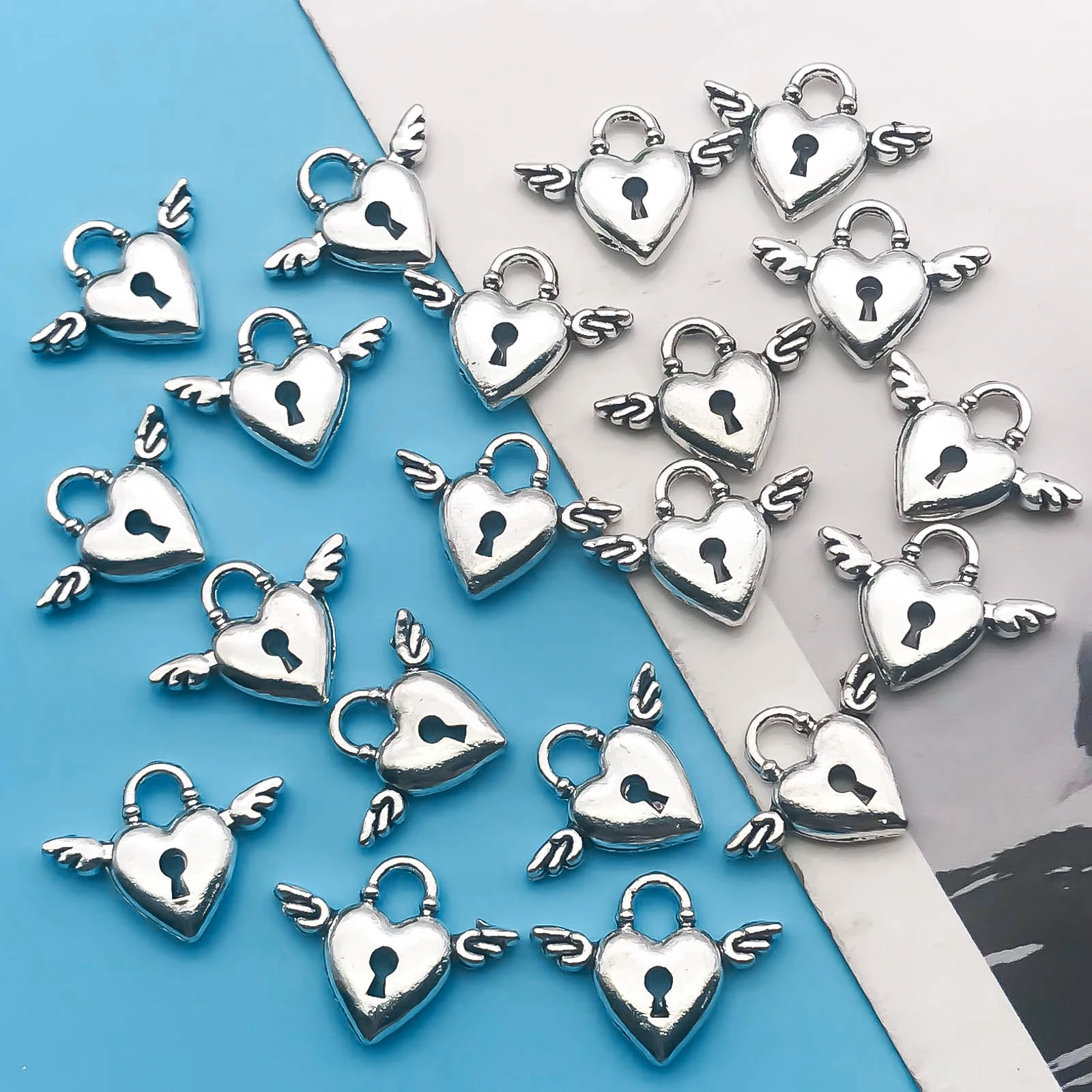 10/20/30Pcs Alloy Love Heart Key Lock Shape Charms Antique Silvery Pendants For Jewelry Making Findings Crafting Accessory