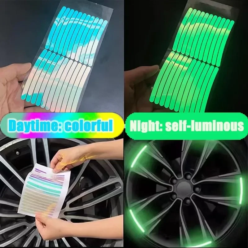 20/40Pcs Car Motorcycle Wheel Reflective Strips Colorful Hub Stickers Car Styling Decal Sticker Auto Moto Decoration Accessories