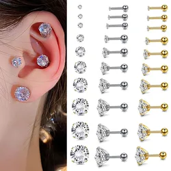 1PC Surgical Steel Gold Plated/Silver Zircon Ear Cartilage Tragus Helix For Men/Women Earring Daith Stud Lobe Piercing Jewelry