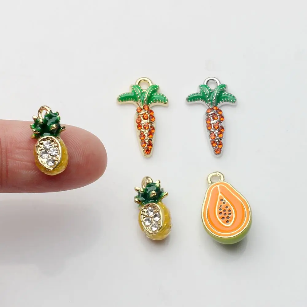 Zinc Alloy Enamel Pineapple Papaya Carrot Charms 6pcs/lot For DIY Fashion Jewelry Earrings Making Finding Accessories