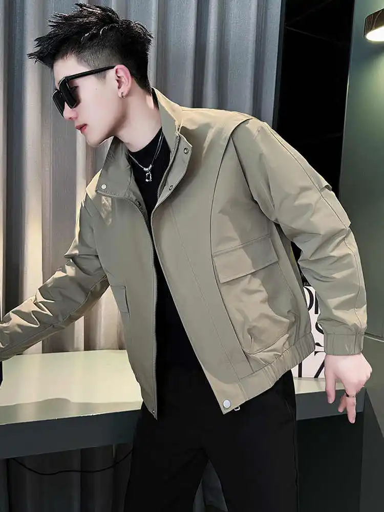 

Мужская весенне-осенняя модная брендовая рабочая одежда с воротником-стойкой American Sle Slim Fit, дышащая верхняя одежда, пальто