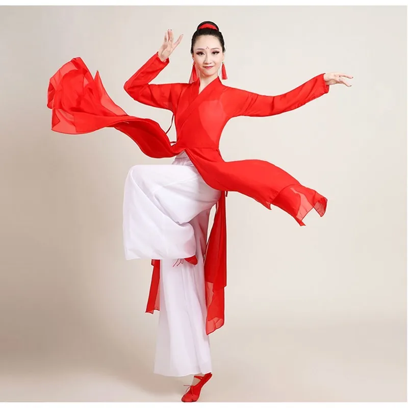 Robe de danse en gaze pour femmes adultes, tenue d'anniversaire, de yoga, de danse classique, de style chinois