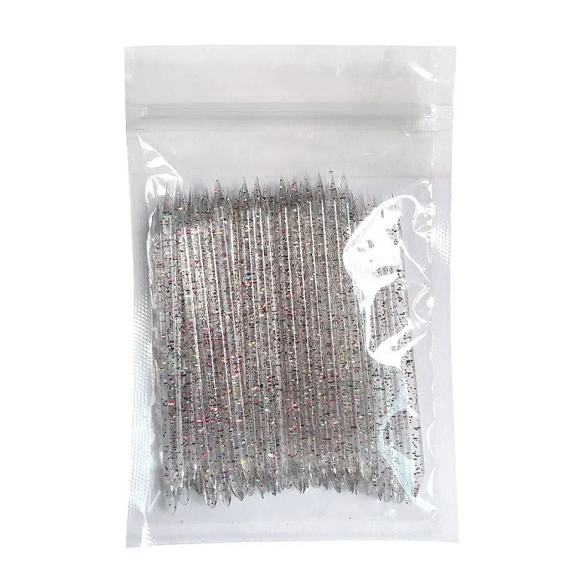 50pcs Acrylic Nail Cuticle Clear Sequins Double End Dotting Clean Manicure Pusher Reusable Dead Skin Remove Polish Clean Fork