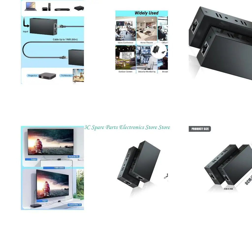 

SZ RJ45 Converter Set 196ft 1080P@60Hz Not with Latency Transmission For Digital Signage Classrooms Heat Dissipation Shell