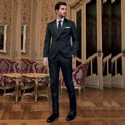 Elegant Full Set Male Clothing Men's Suits Black Shawl Lapel Double Breasted Formal 2 Piece Jakcet Pants Wedding Slim