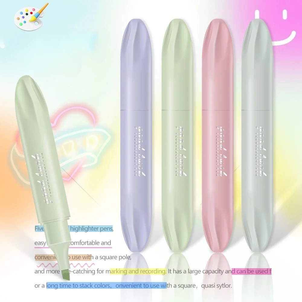 4Pcs/Set Gradient Color Highlighter Pen Fluorescent Pen Drawing Highlighters Cute Color Marker Pen Stationery School Supplies