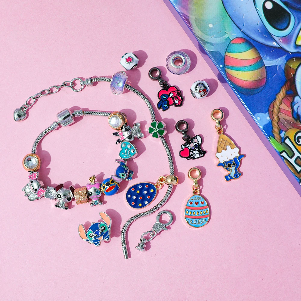 Caja ciega de la serie Stitch de dibujos animados de Disney, hecha a mano con sorpresa, pulsera de cuentas DIY, caja ciega, juguete para regalo de fiesta