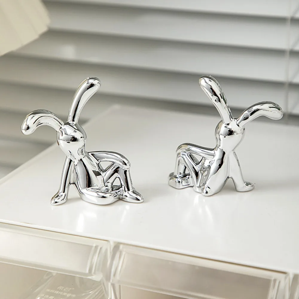 2Pcs Cute Long Eared Rabbit Center Console Decor Pastable Plating Rabbit 3D Home Decorative Furnishings Ornament