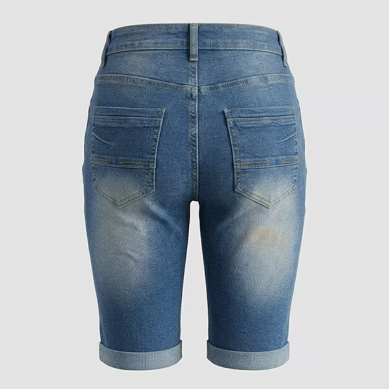 Women Skinny Knee Length Jeans High Waist Pants Stretch Denim Shorts Mom Jeans Slim Pencil Pants Casual Comfort Denim Trousers view 3