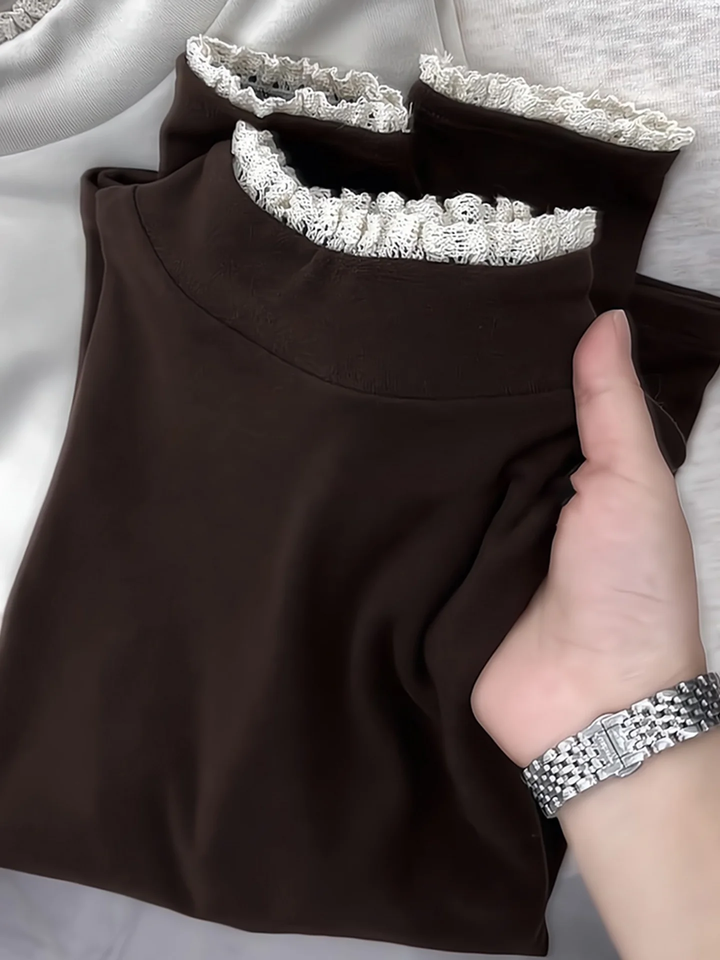 Retro Lace Trim Long Sve Knitwear Comfortable Skin-friendly Camere Casual Sle Autumn Faion Women's Premium Quali Top