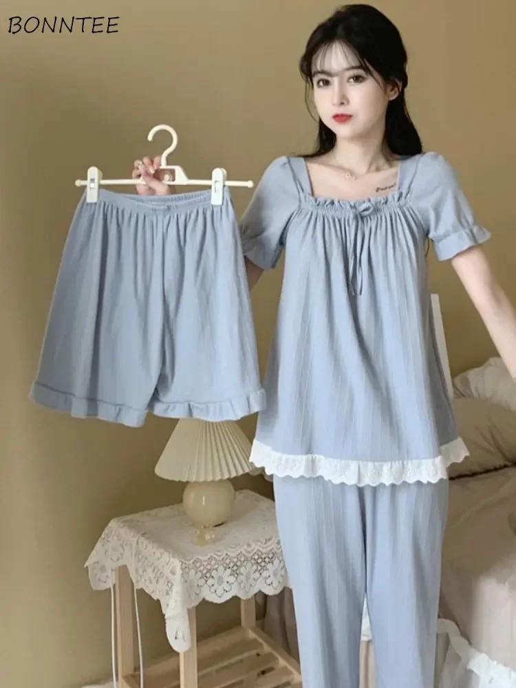 Pajama Sets Women 3pcs Summer Elegant Leisure Comfortable Sweet Fashion All-match Students Ulzzang Daily Chic Design Attractive