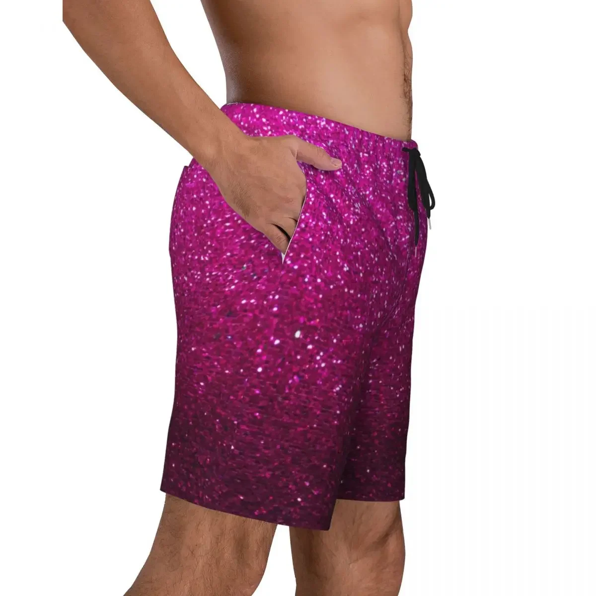 Bathing Suit Metallic Glitter Print Board Shorts Summer Pink Ombre Sparkles Board Short Pants Male Surf Comfortable Swim Trunks