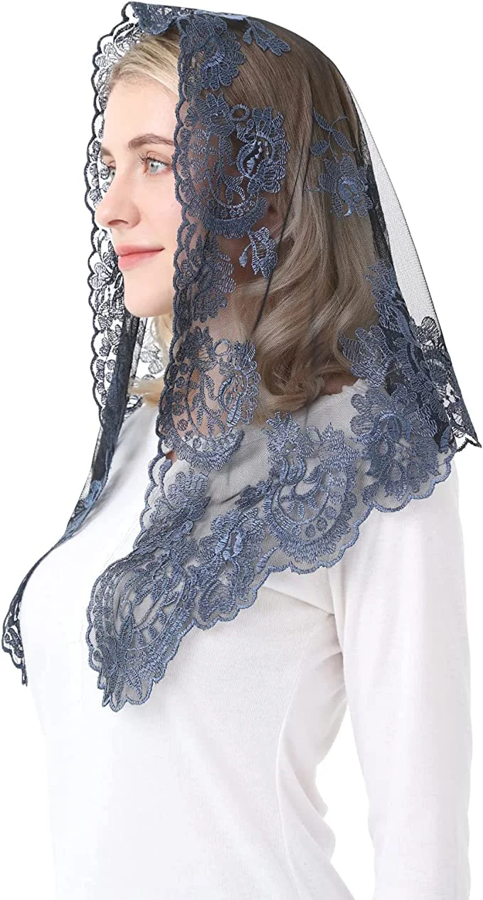 Mantilla de encaje triangular tradicional española para mujer, velo católico de iglesia cristiana