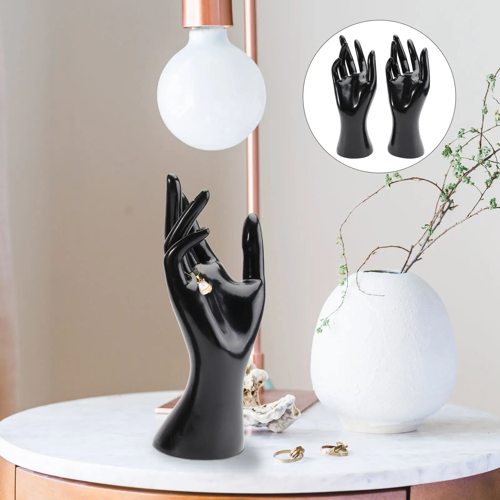 

2Pcs Female Mannequin Hand Jewelry Display Stand Black Creative Rings Holder Multi-Function Organizer for Shop Home Desktop