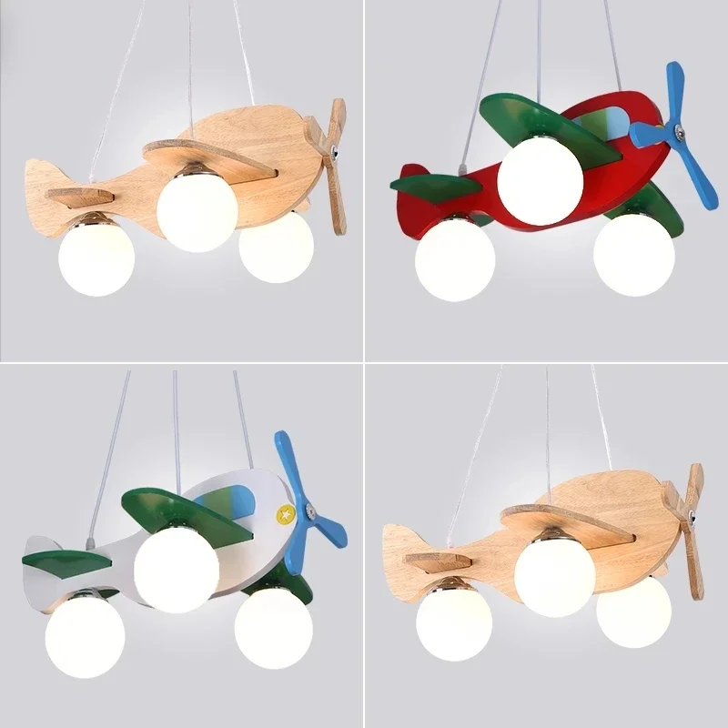 

Children Boy Girl Bedroom Modern Wooden Airplane Pendant Light LED Ceiling Kindergarten Home Decoration Art High-end Fixtures