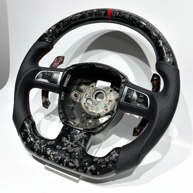 Custom Sports Steering Wheel Real Forged Carbon Fiber Red Center Line Perforated Leather Red Carbon Fiber Suitable for Audi B7