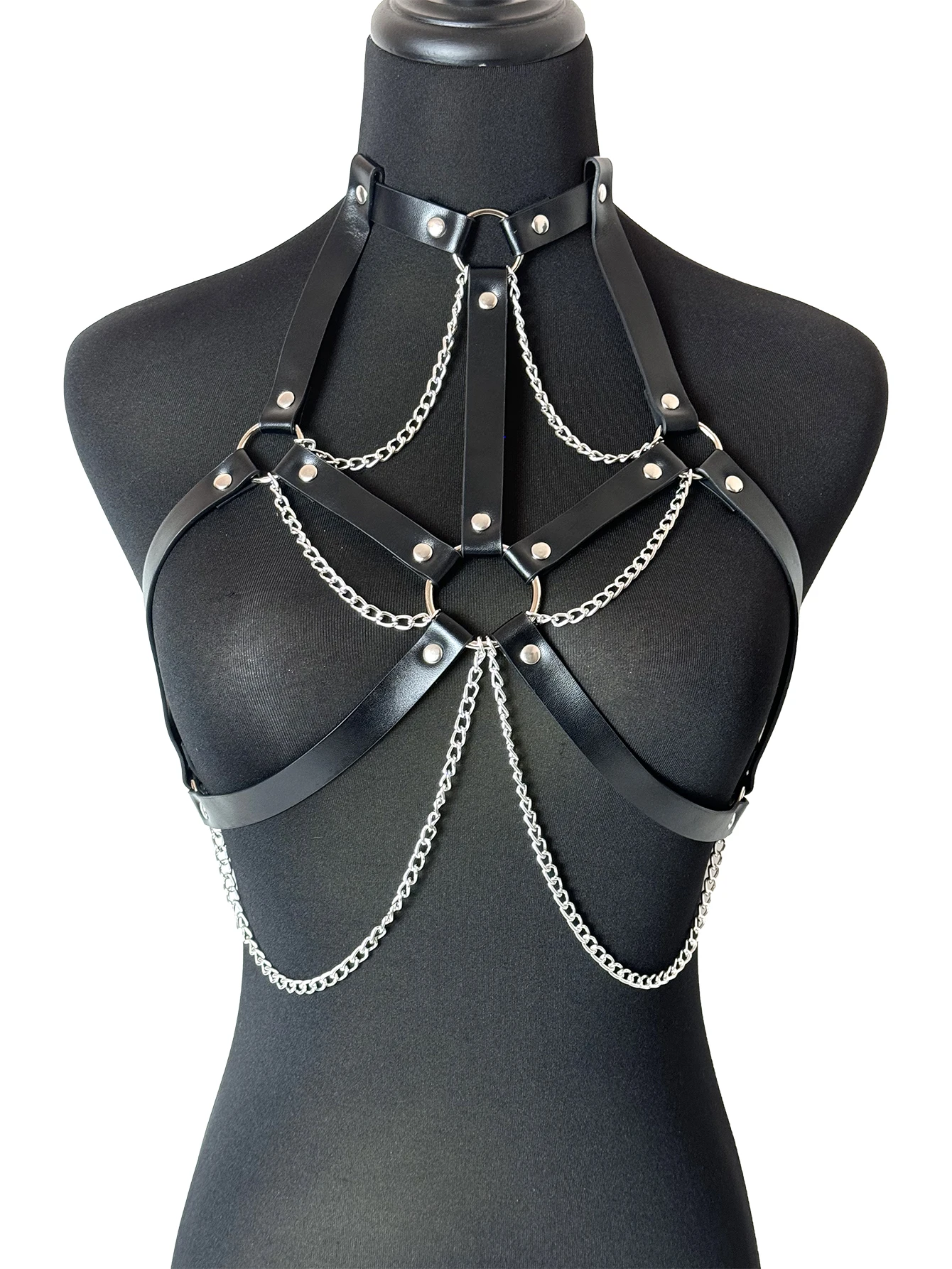 أزياء المرأة الصدر بو الجلود تسخير مع سلاسل القوطي الجسم سلسلة هدية عيد الحب المرأة مثير الملحقات #4