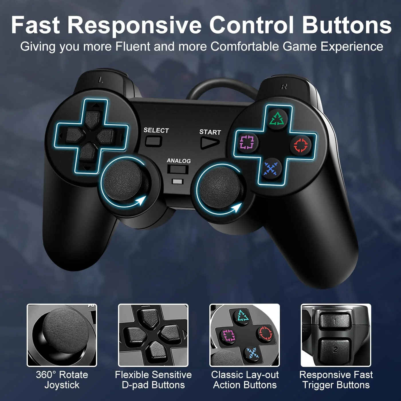 Wired Controller for Sony PS2 Gamepads for Joystick for Playstation 2 Vibration Shock Joypad Wired USB PC Controle Accessories