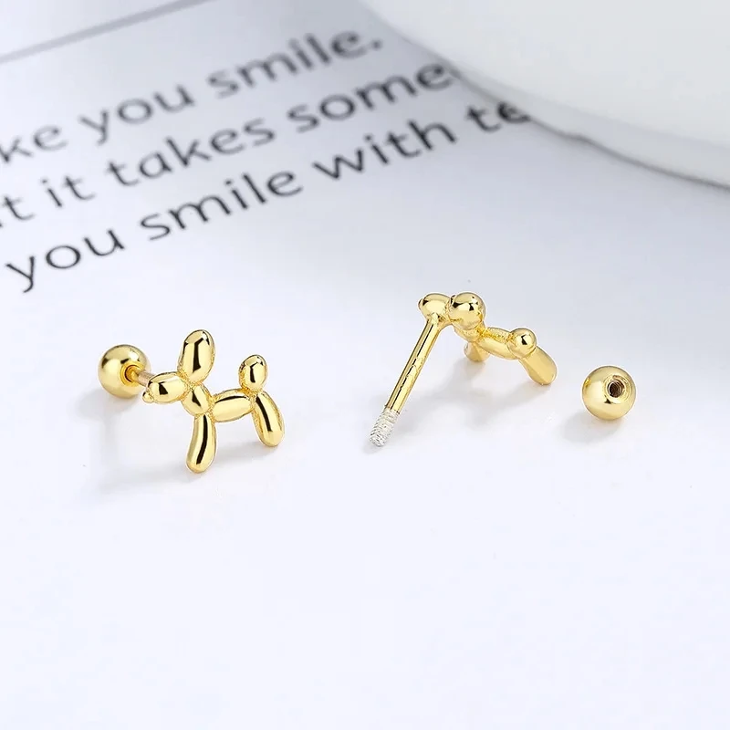 Multiple Gold Silver Color Balloon Dog Geometry Ear Studs For Women Teen Hypoallergenic Daily Wear Ear Piercing Fashion Jewelry