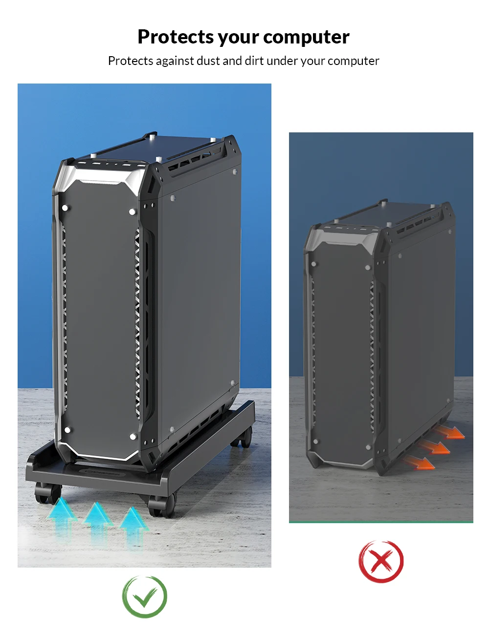 ORICO Sub-brand IAMAKER Adjustable Mobile Computer CPU Stand PC Cases with 4 Caster Wheels ABS Material Desk Accessories Holder