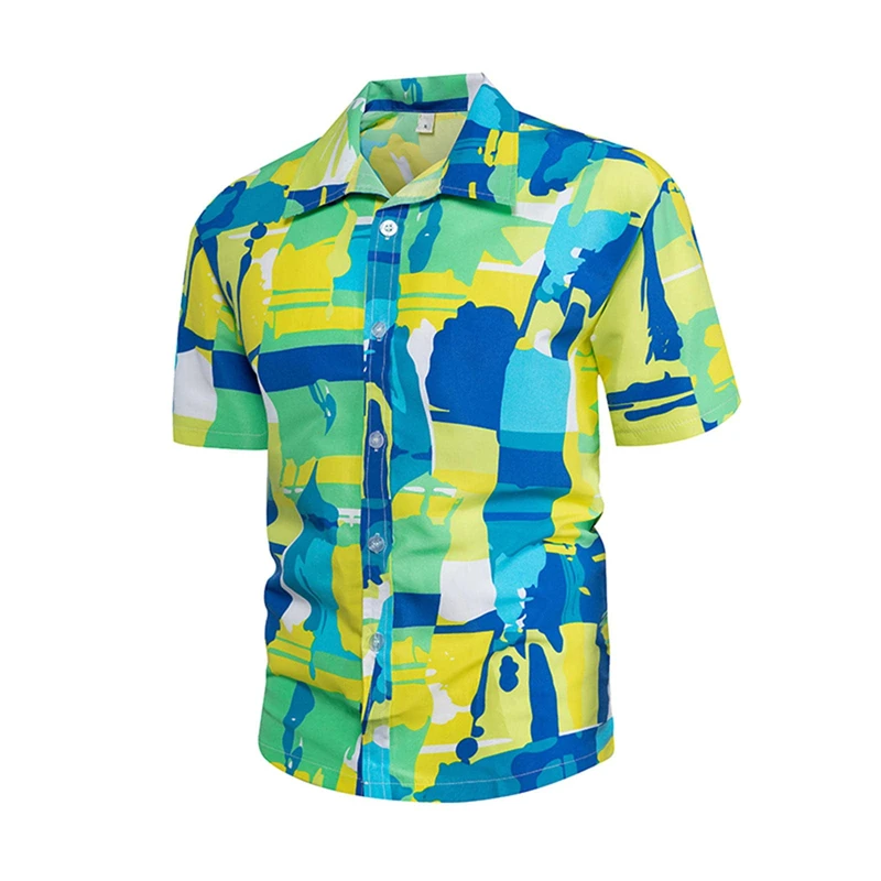 

Summer Men's Flower Plant Printed Short Sleeve Hawaiian Shirts Button down Vacation Fashion Beach Top Shirts Oversized Clothes