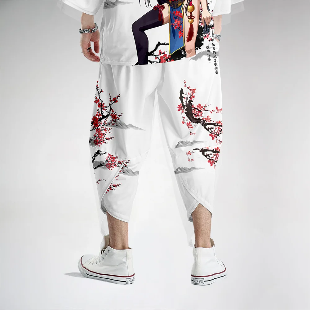 Japanese Kimono Pants Vintage Bloom Pants Plum blossom Pattern Casual Trousers Women Men Traditional Asian Clothing