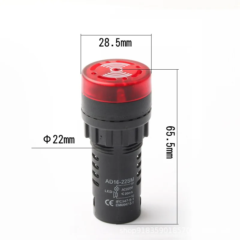 Buzzer 22mm Flash LED Alarm Indicator Light Signal Lamp Flashmetal Buzzer DC12V DC24V AC 220V Intermittent Sound AD16-22SM