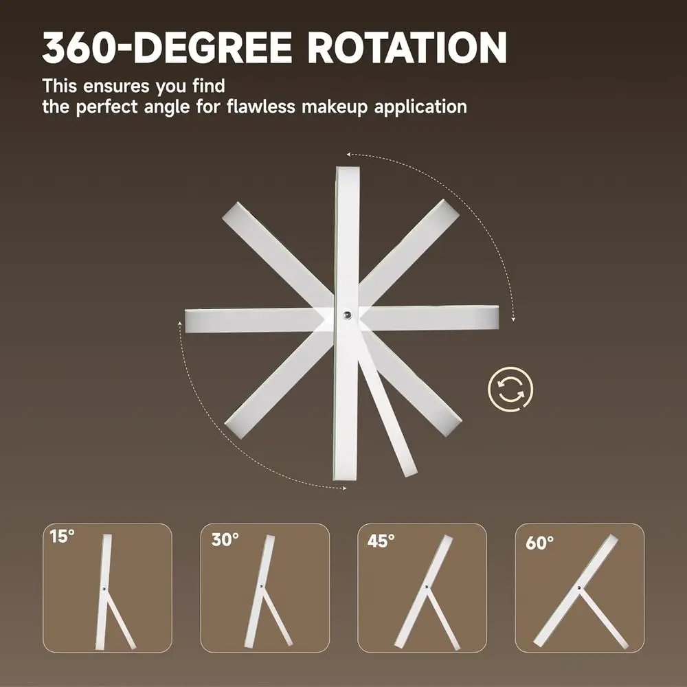 مرآة مكياج LED بلوتوث مع ضوء 17.7 × 13.8 ومكبر 10 مرات، ومستشعر ذكي، وإطار معدني أبيض