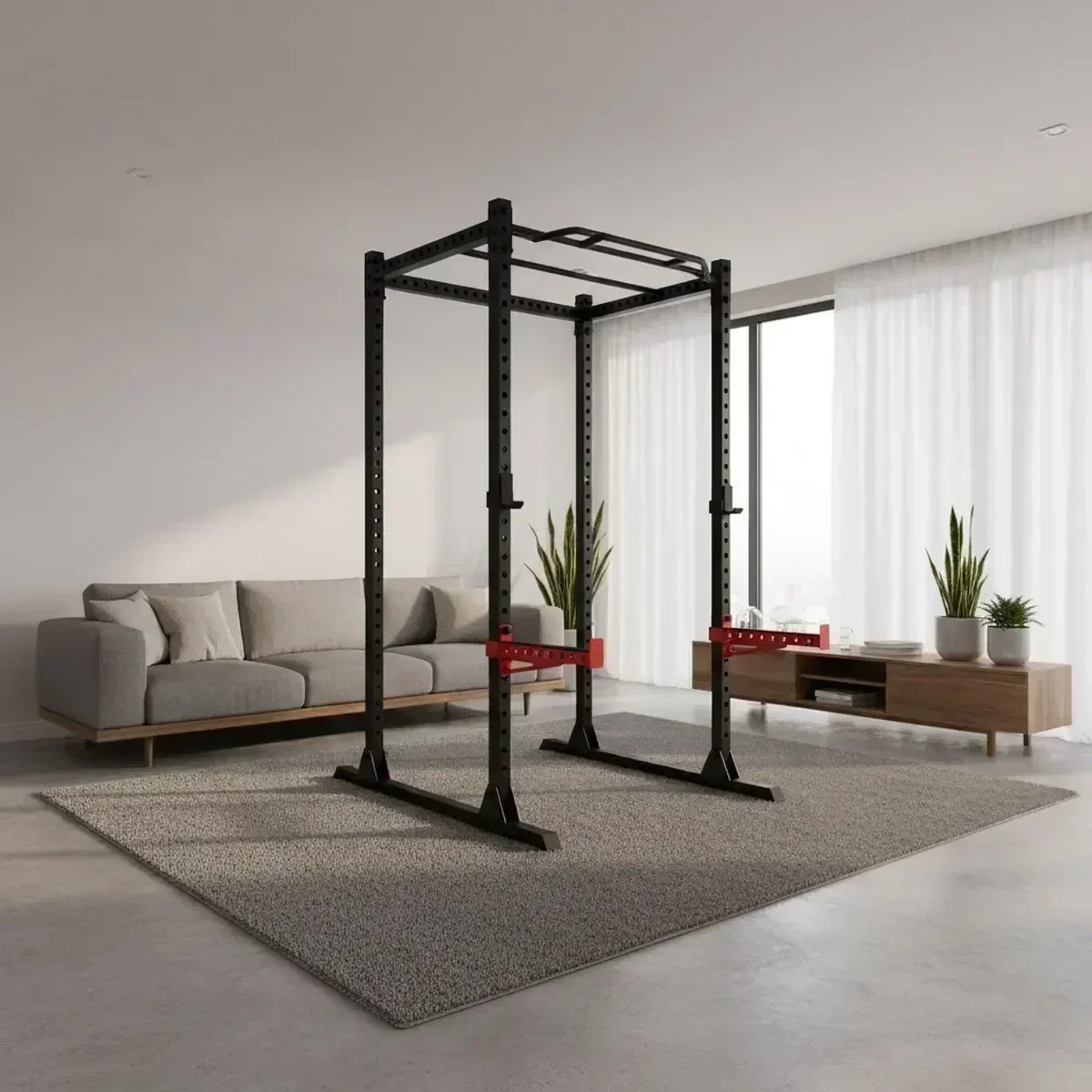 Adjustable Home Gym Squat Rack with Pull Up Bar Heavy Duty Steel Barbell Power Cage for Weightlifting Training view 3