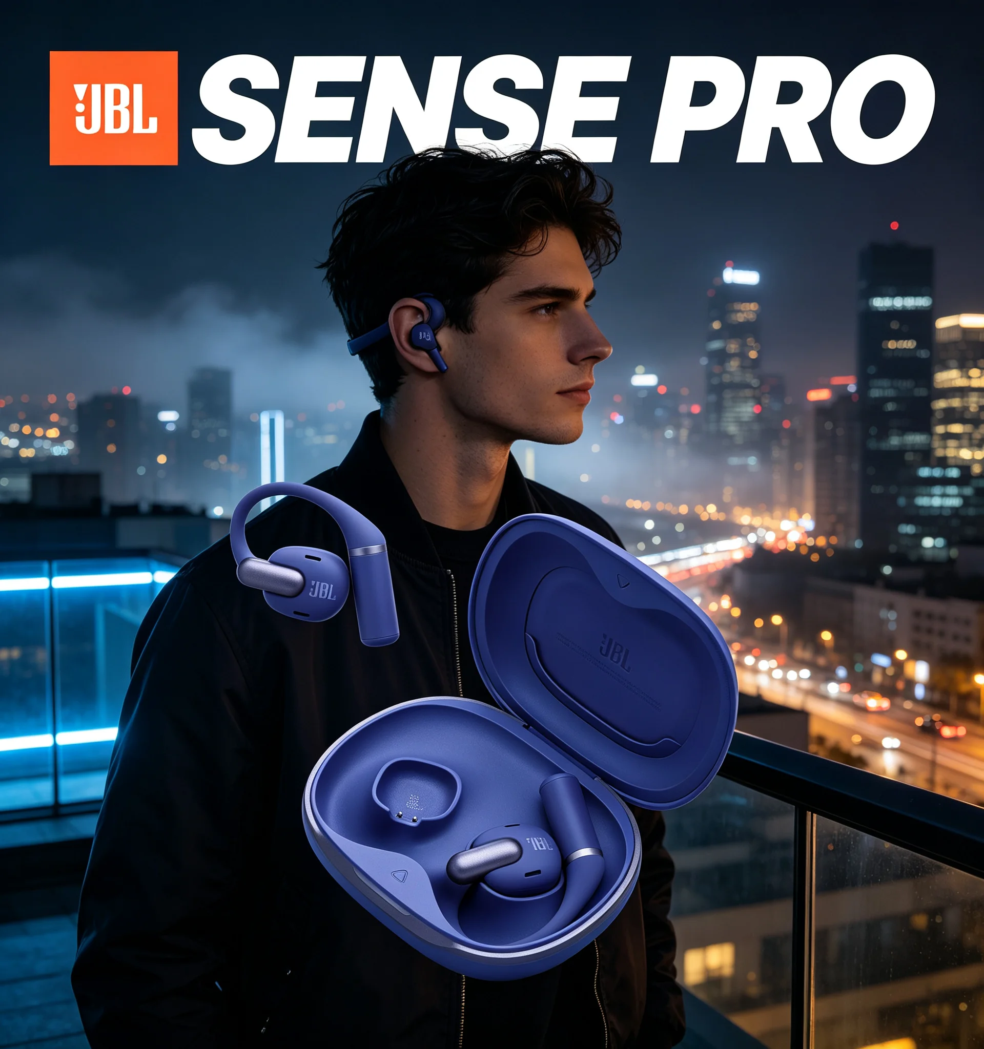 JBL Sense Pro True Wireless Open Ear Earphones, JBL OpenSound Tech, 4-Mic AI Calling, IP54 Rating, 38 Hours Total Playtime