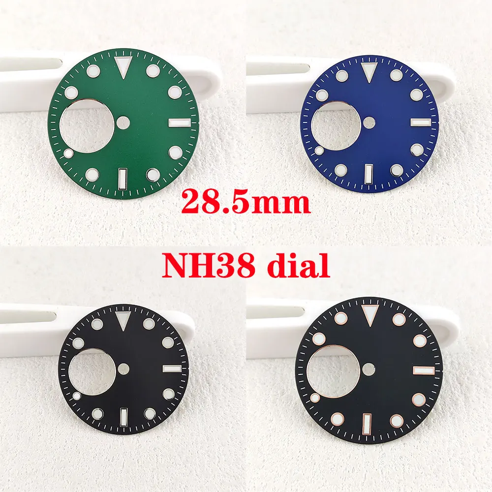 

NH38 Automatic movement 28.5mm watch dial Blue/green/white/Black watch hollow dial Green luminous logo watch accessories