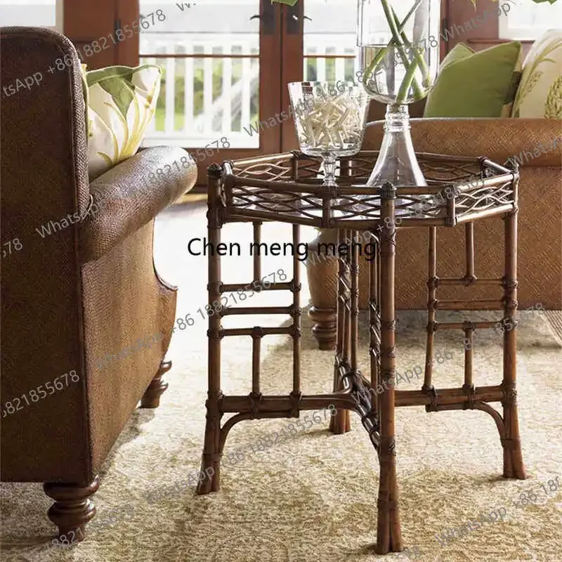 B182 American Nanyang retro island homestay rattan solid wood edge sofa corner table rack customization