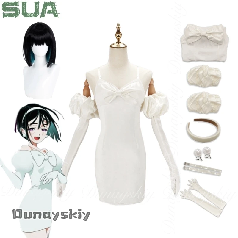 

{Amanda Cos}ALIEN STAGE Anime Sua Cosplay A Girl Love Stars And Singing With The Bicolor Wig With White Slim Dress Cos Costume