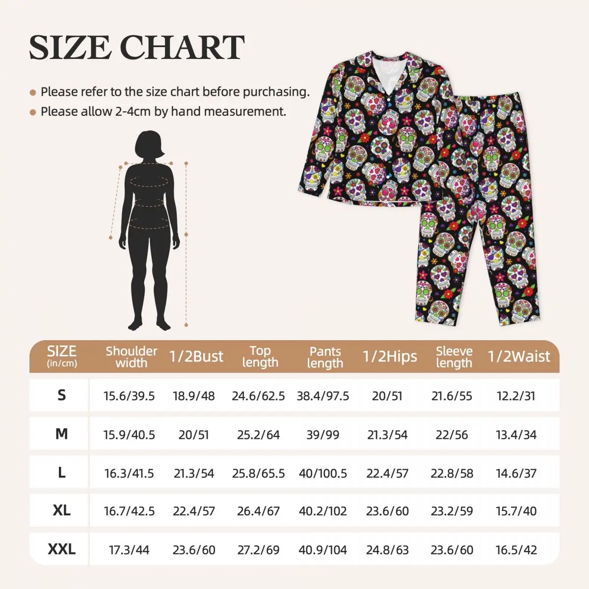 Trendy Floral Skull Pajamas Set Autumn Colorful Sugar Skulls Cute Room Sleepwear Women 2 Piece Casual Loose Oversized Nightwear