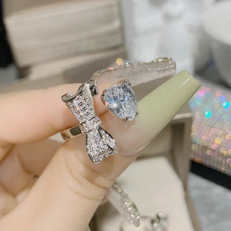 MDL مويسانيتي Styl.Niche الشريط دمعة الدائري 18K ملفوفة بالماس المألوف والحلو كامل الماس حلقة مفتوحة