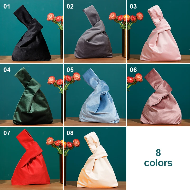 Women's Vintage Velvet Handbag Casual Girl Reusable Folding Bag Velvet Fabric Japanese Hefeng Wrist Bag Walking Key Storage Bag