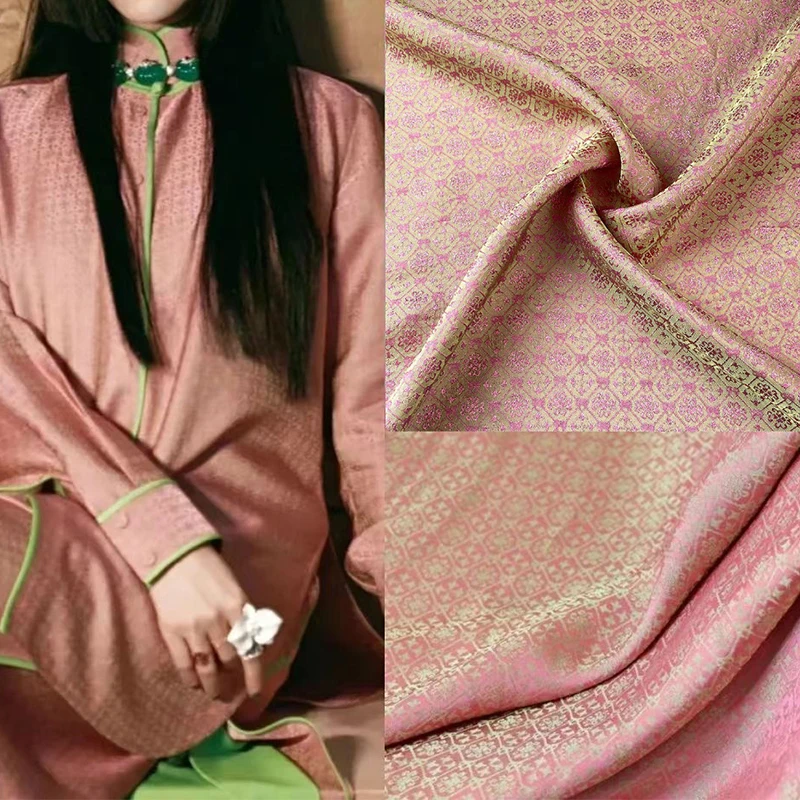 Silk Cotton Jacquard Fabric Pastel Green Check Modern Chinese Hanfu Qipao Luxury Sustainable Cultural Apparel Material