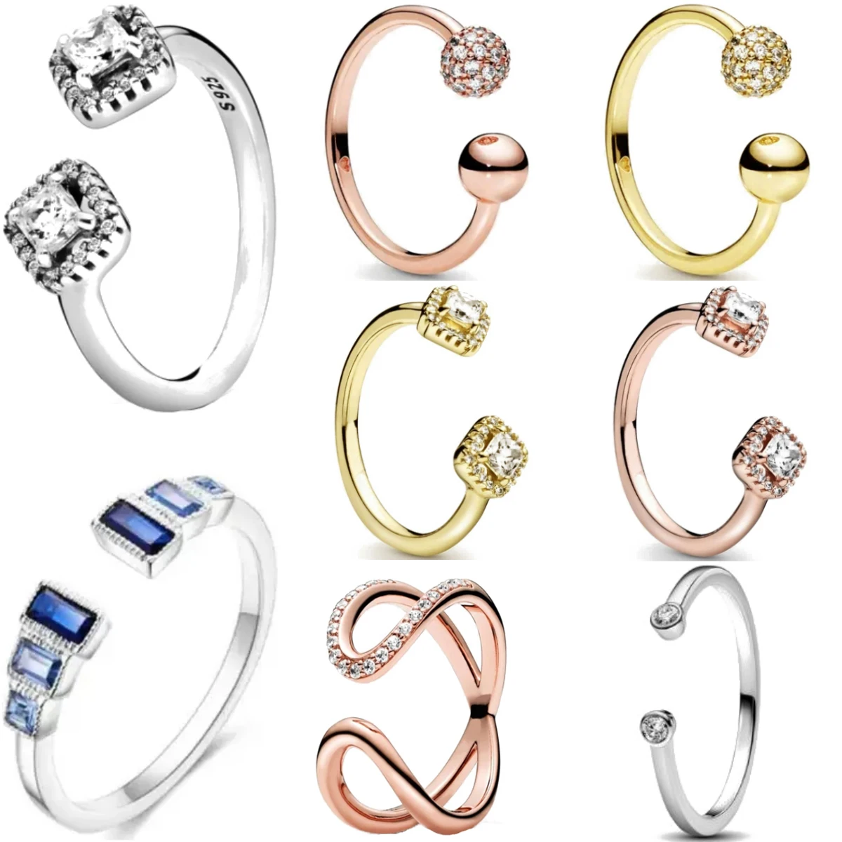 New 925 Sterling Silver Open White Zircon Rings Size 6 8 Fashion Fine Jewelry For Women Girl Festival Gift