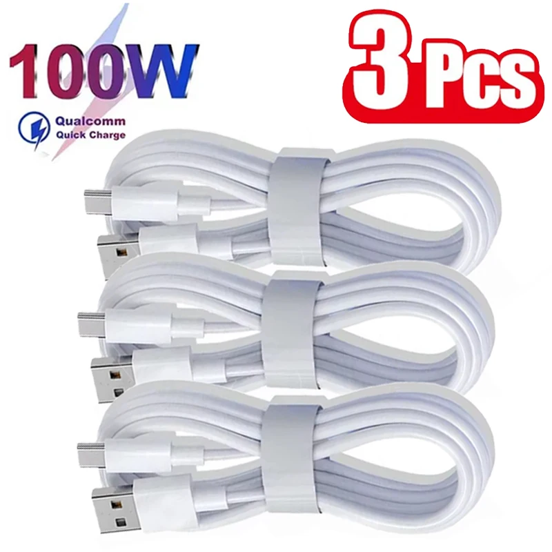 3PCS 6A 100W Type C Super Fast Charging Cable Data Cord For Huawei OPPO vivo iQoo Quick Charing USB C Cables