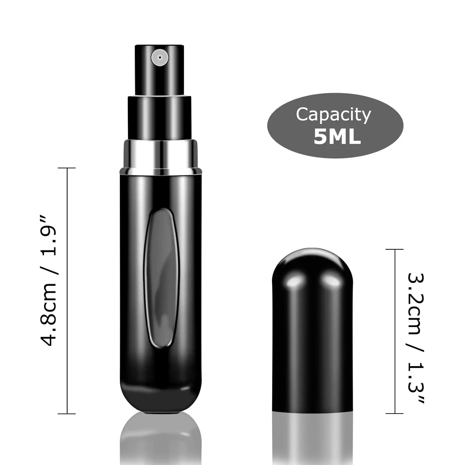 Mini pulverizador recargable Premium negro de 5ml, Mini botellas de Perfume individuales portátiles, esenciales para viajes y uso al aire libre, 6 uds.