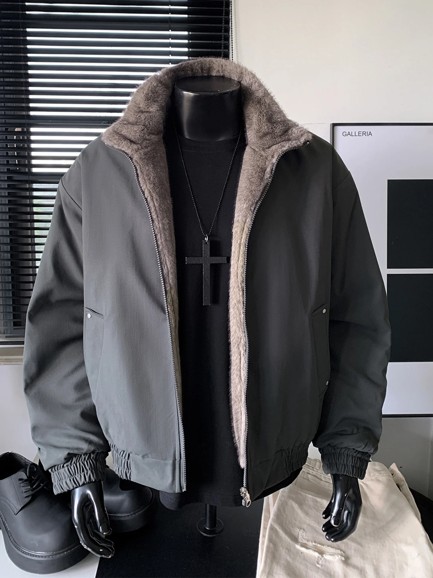   ファー裏地付き Thiened or アメリカン スレ メンズ コットン ジャケット 冬用 暖かい アウトドア カジュアル デイリー 通勤 旅行用