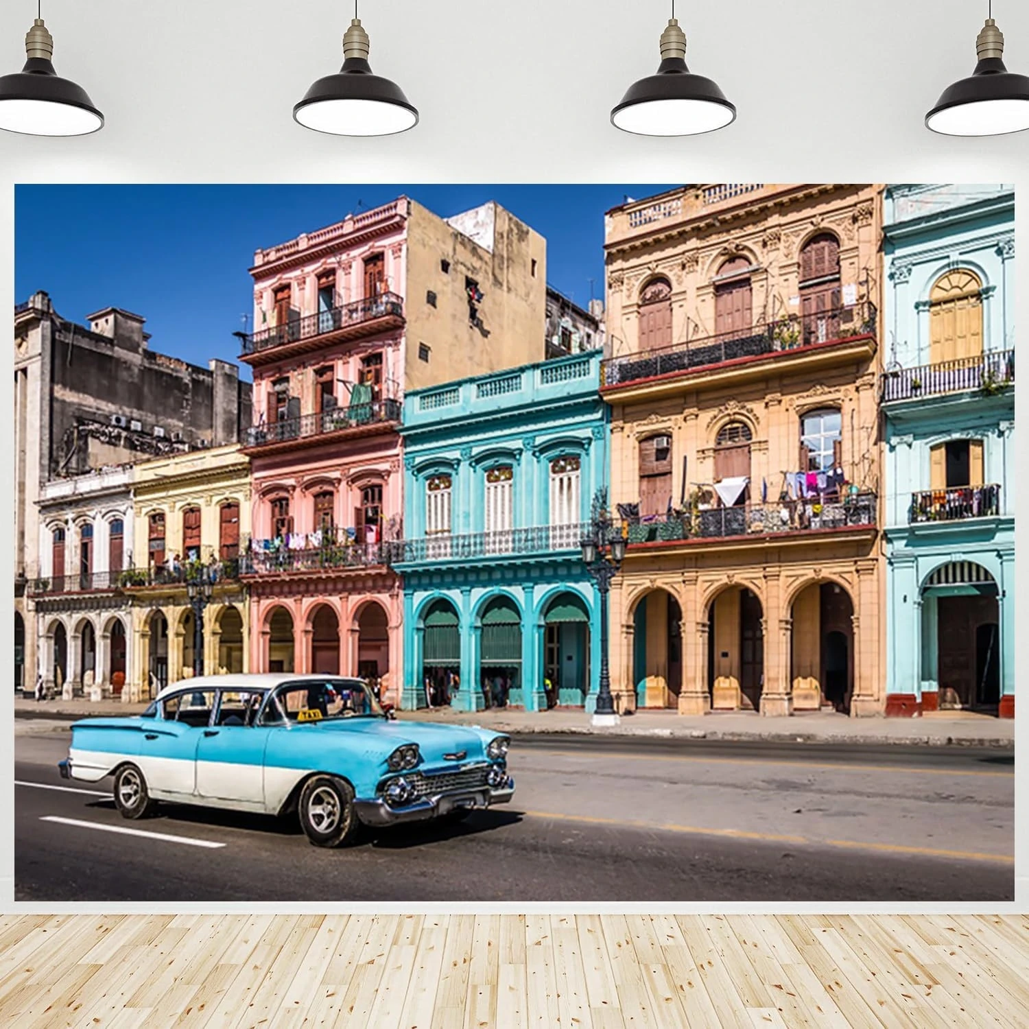 Cuba City Havana Colorful Buildings Downtown Street Car Landscape backdrops scenic Photography Studio Backgrounds