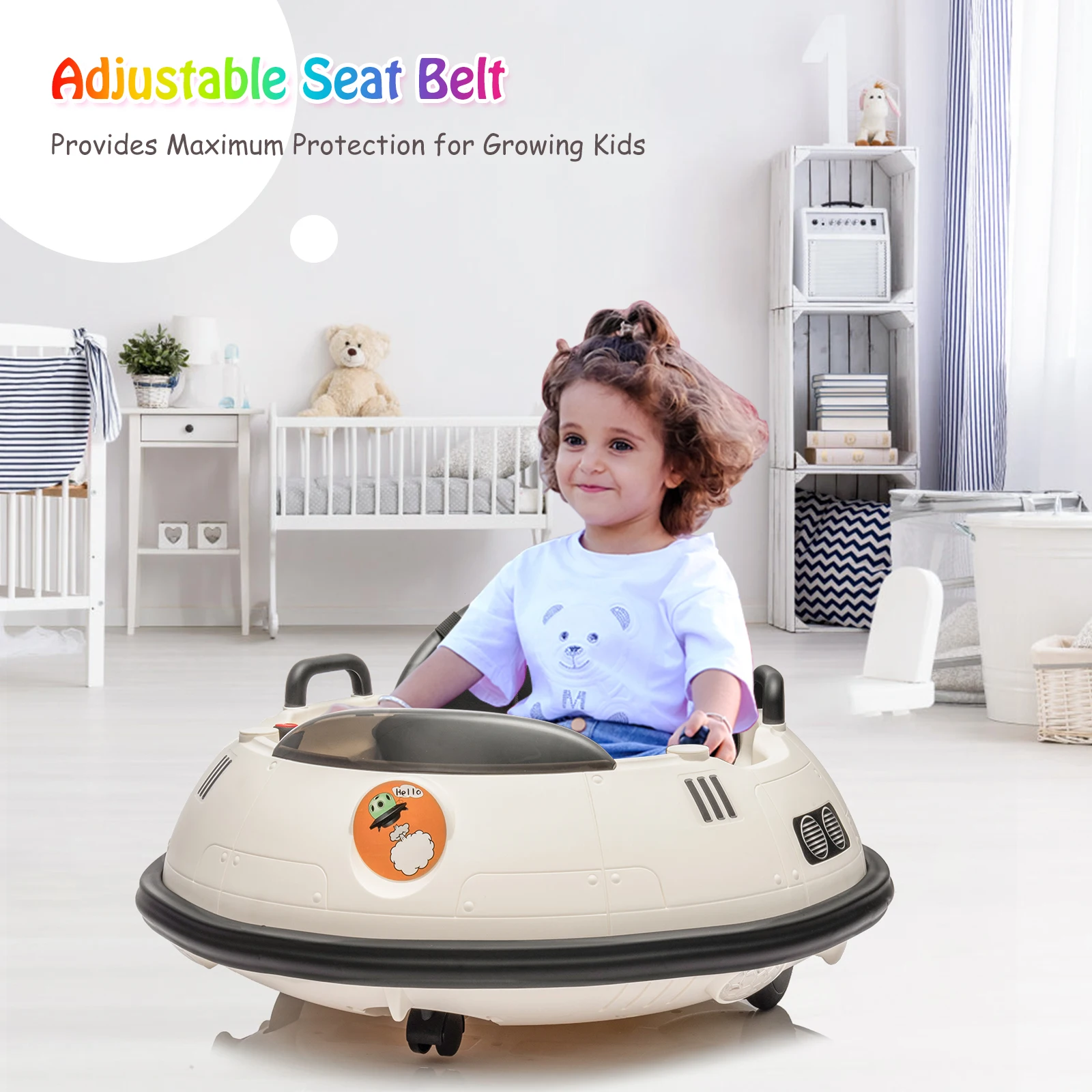 12V Kids Ride On Bumper Car, Electric Bumper Car Ride On Toy for Toddlers with Remote Control, 360 Degree Spin, LED Lights