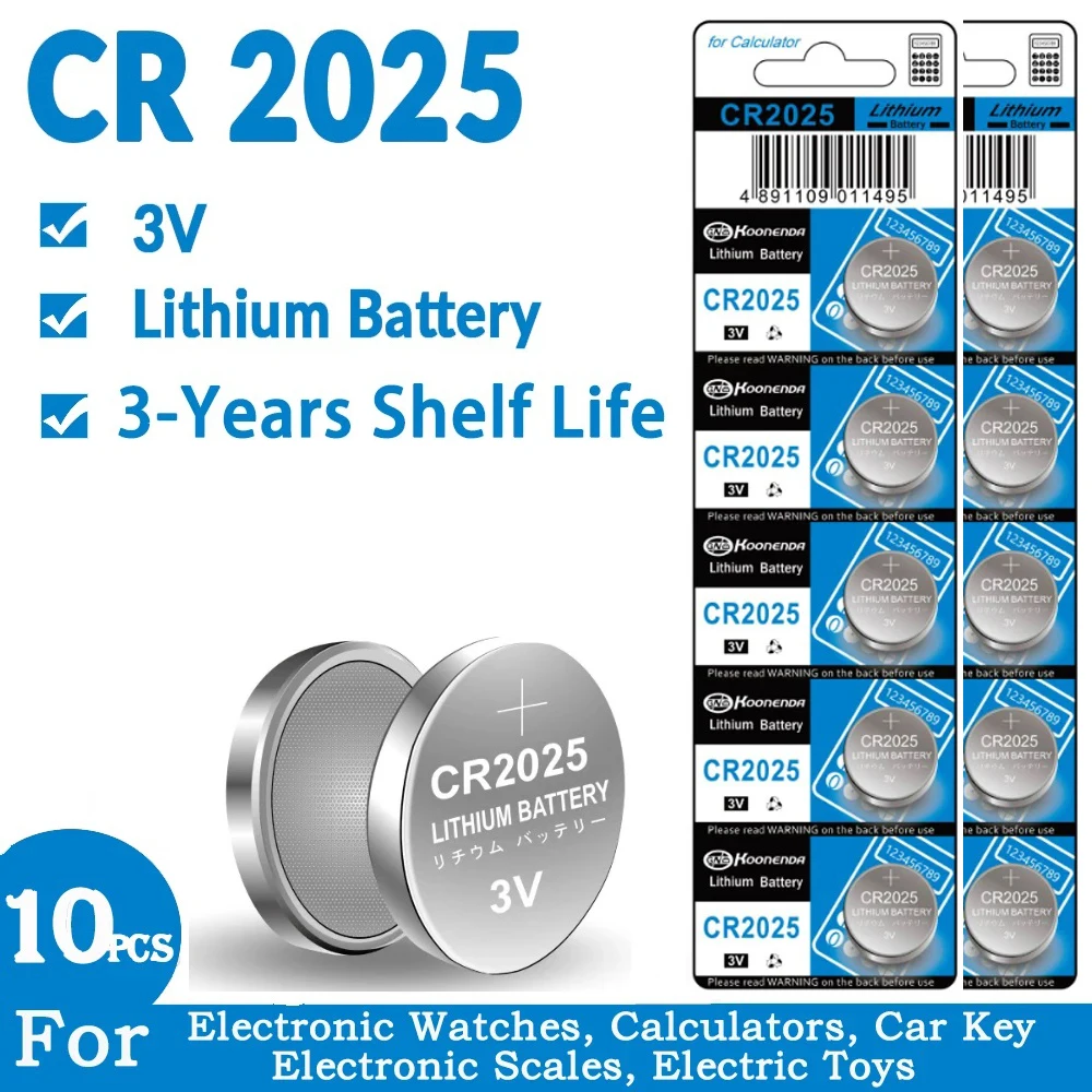 10pcs160mAh CR2025 Battery Coin Cells CR 2025 DL2025 BR2025 LM2025 ECR2025 3V Lithium Button Battery For Watch Car Remote Key